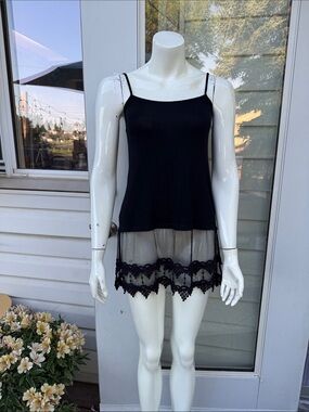 Grace & Lace Black Lace-Trim Slip Camisole small adjustable spaghetti strap